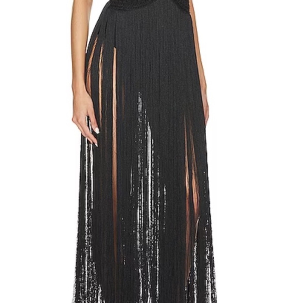 PatBO Black Fringe Cutout Maxi Dress in Sz Small - Picture 3 of 8